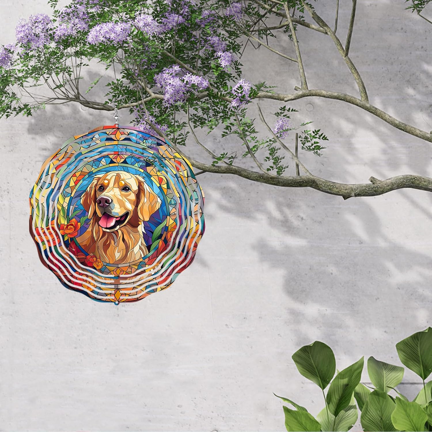 Golden Retriever Wind Spinner Pet Dog Memorial Gifts 3D Aluminum Metal Kinetic Hanging Wind Sculpture Spinners for Yard and Garden Indoor Outdoor Window Garden Decoration 8 Inch (Golden Retriever 1)