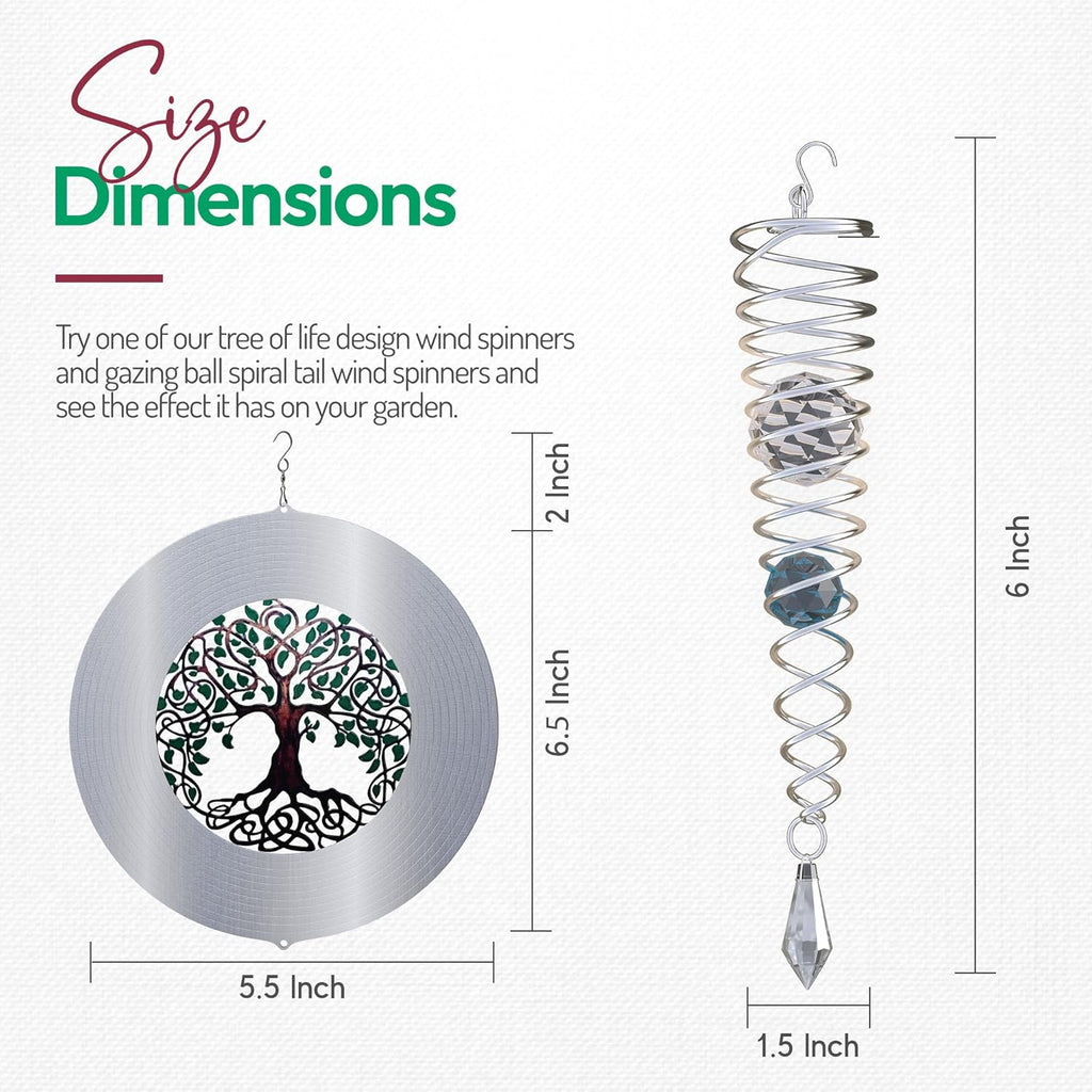 ISEO Tree of Life Wind Spinner for Yard and Garden with Gazing Ball Set, Hanging Outdoor Decor, Yard Art, Porch and Patio Decorations, Metal Wind Spinners Outdoor, Weather Resistant, 6.5”