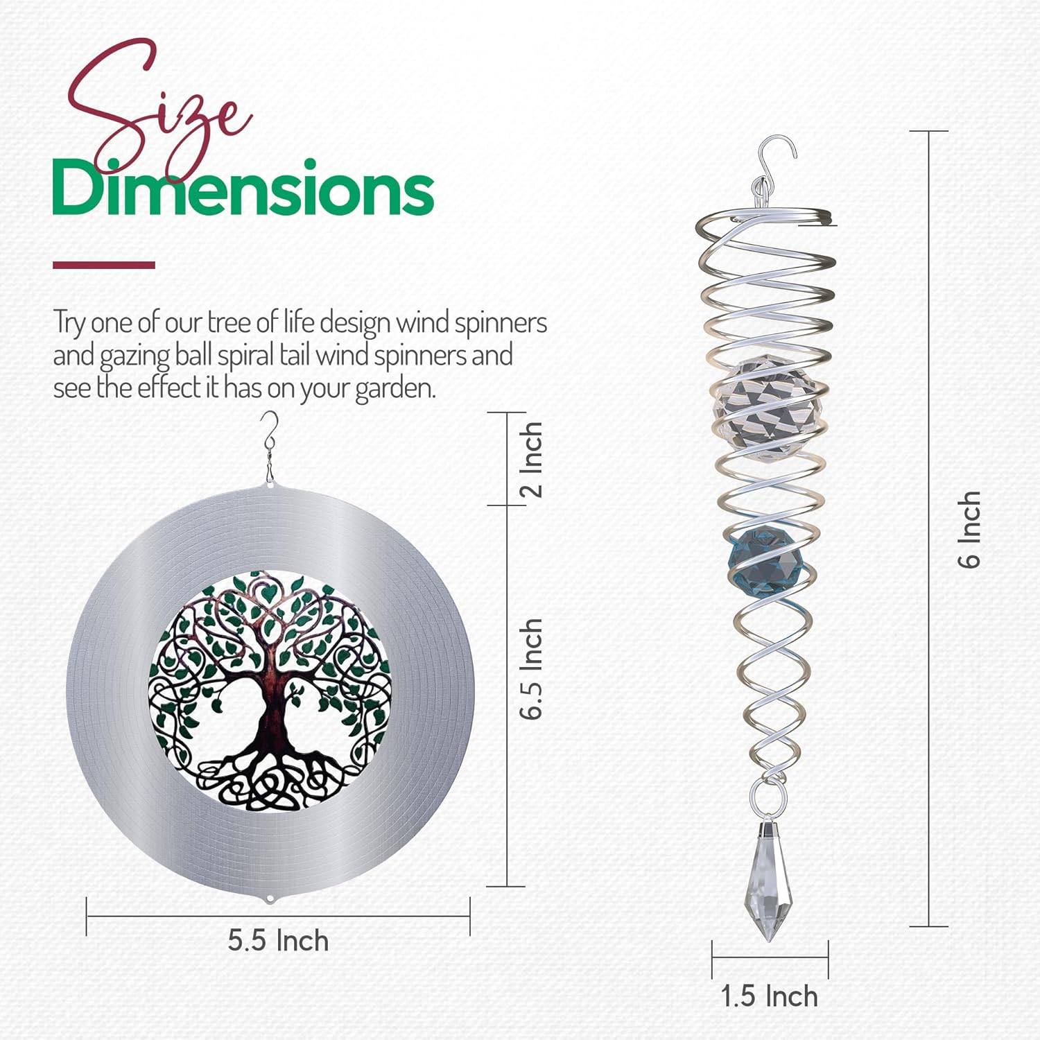 ISEO Tree of Life Wind Spinner for Yard and Garden with Gazing Ball Set, Hanging Outdoor Decor, Yard Art, Porch and Patio Decorations, Metal Wind Spinners Outdoor, Weather Resistant, 6.5”