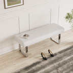 JIEXI 45.3" Upholstered PU Leather Bedroom Bench Footstool with Metal Legs | Sturdy Silver Plated Chrome Legs, Padded Seat, Space Saver, for Bedroom Entryway Living Room Window