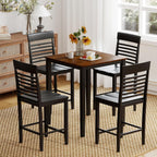 Giantex 5-Piece Dining Table Set for 4, Counter-Height Square Kitchen Table and Chairs Set with Rubber Wood Frame, Curved Back, Footrest, Bar Table Set for Small Place Dinette Breakfast Nook
