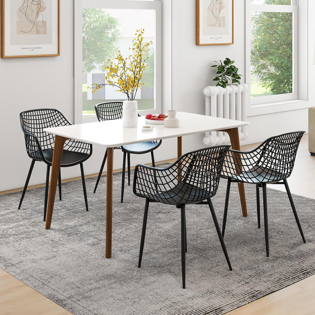 GOFLAME Dining Chairs Set of 4, Plastic Kitchen Chairs with Metal Legs, Hollowed Backrest and Curved Seat, Modern Accent Chairs, Armless Side Chairs for Living Room, Dining Room, Bedroom, Black
