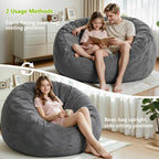 Homguava 6FT Bean Bag Chairs for Adults,Giant Adult Bean Bag Chair,BeanBag | Large Beanbag Chair with Foam Filled,Bean Bag Sofa with Handle&Pocket,Washable Velvet Cover Bedroom,Living Room-Grey