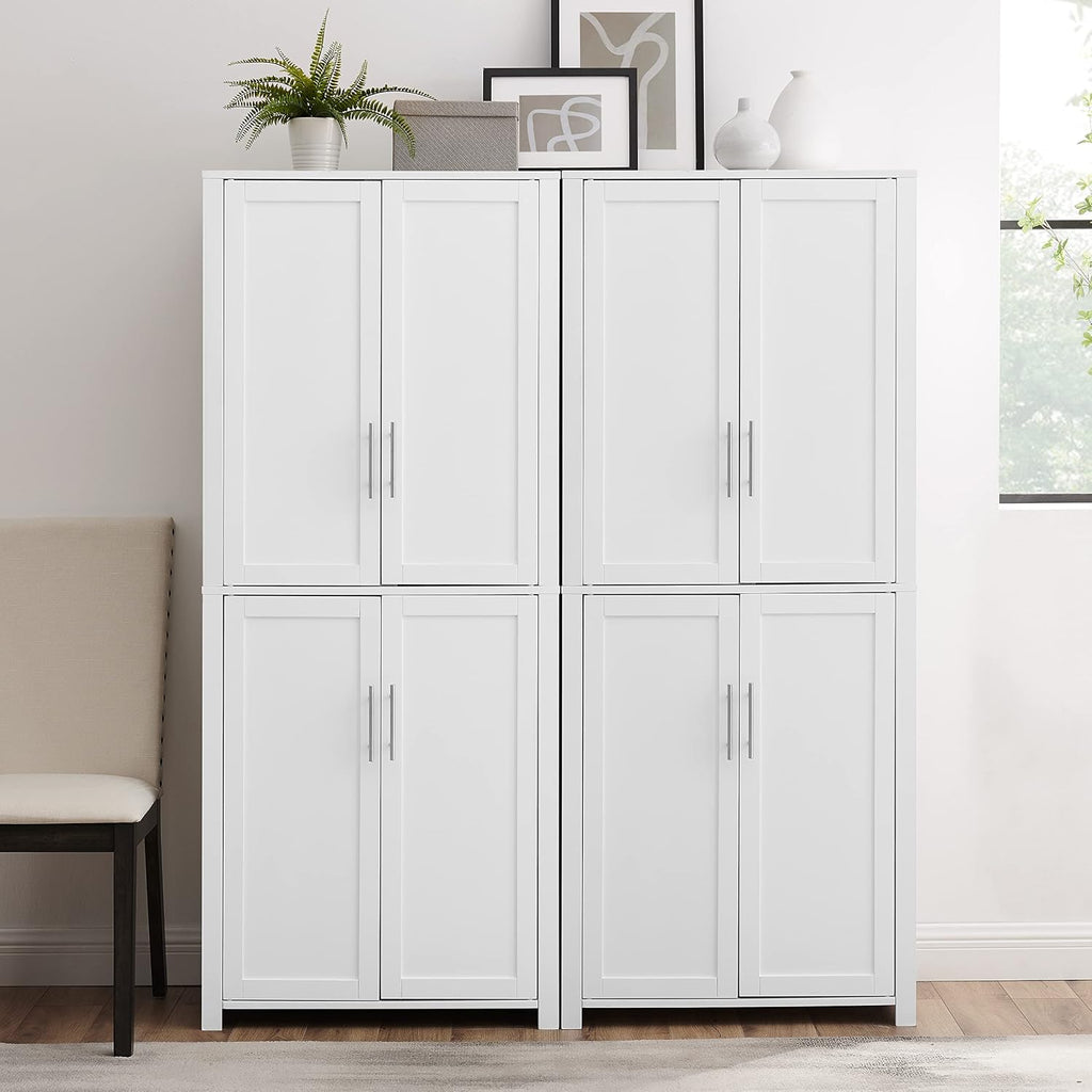 Crosley Furniture Savannah 2-Piece Pantry Storage Cabinet Set with Shelves, Kitchen, Dining, or Laundry Room, White