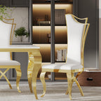 Luxury Dining Chairs Set of 4, Modern White Leather Upholstered Kitchen Chairs with High Backrest & Gold Stainless Steel Legs, Mid Century Accent Chairs for Living Room, Kitchen