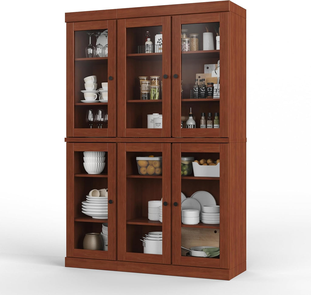 Palace Imports 100% Solid Wood 48.5" Pantry China Cabinet with Clear Glass Doors and Adjustable Shelves (Mocha)