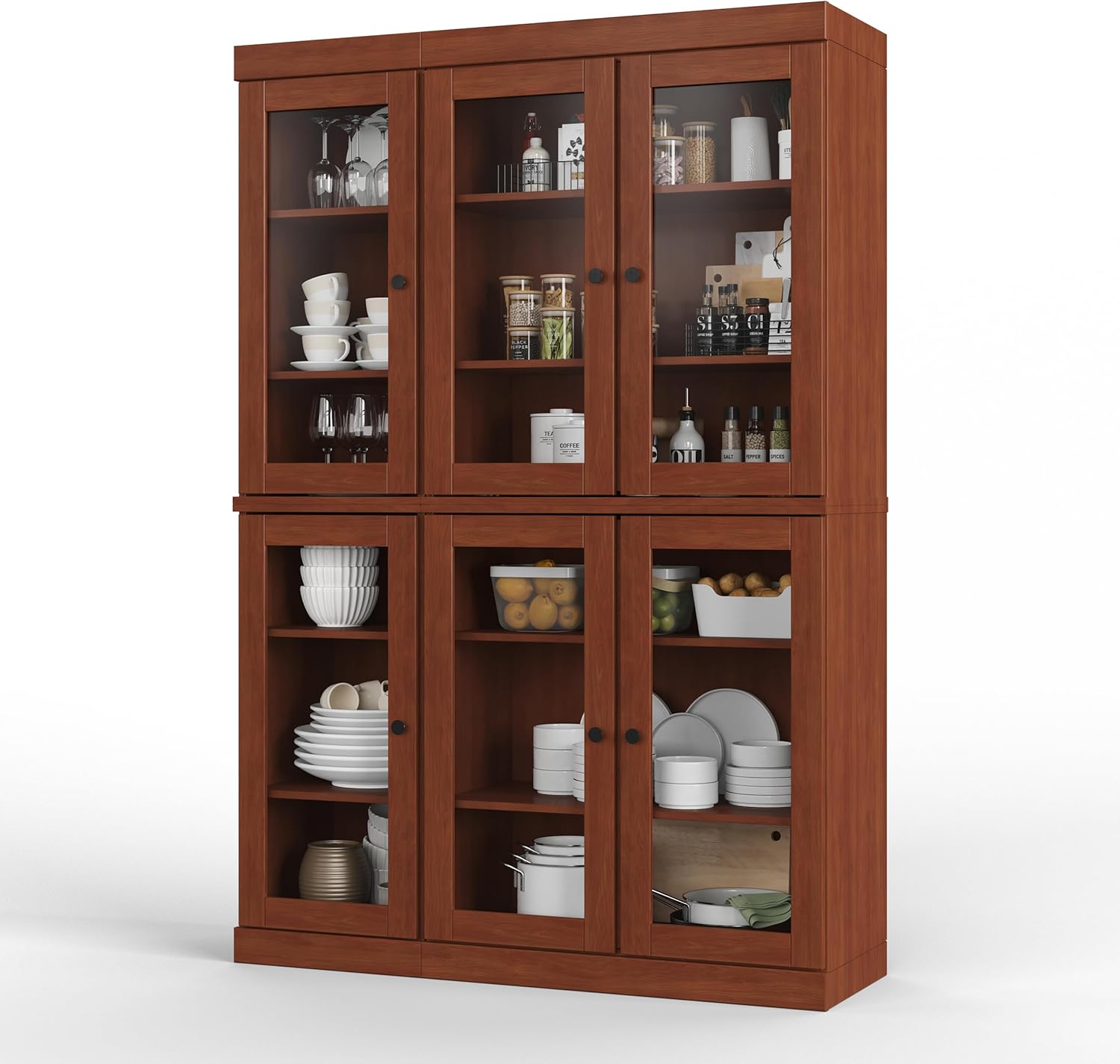Palace Imports 100% Solid Wood 48.5" Pantry China Cabinet with Clear Glass Doors and Adjustable Shelves (Mocha)