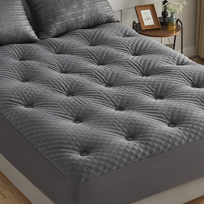 QUIETSEA Reversible Twin Mattress Topper Egg Crate Memory Foam Mattress Topper, Bamboo Viscose Mattress Pad Twin, Noiseless Waterproof Mattress Cover with Deep Pocket up to 21" (39" x 75", Grey)