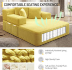 Oversized Chaise Lounge Chair Indoor, Upholstered Single 68''Convertible Sofa Bed with Storage Pocket, Frameless Design & Compression Foam for Small Spaces, Living Room, Apartment, Yellow