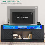 YITAHOME TV Stand with Curved Desktop for 75/80 Inch TVs, Black | Entertainment Center with LED Lights, Media Furniture TV Table with with Power Outlet, TV Consoles for Living Room