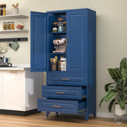 75" Metal Pantry Storage Cabinet with 3 Drawers, Blue | Sturdy SPCC Steel, Gold Handles, Adjustable Shelves,Anti-Tipping Kit, Leveling Feet, Easy Assembly for Kitchen Pantry