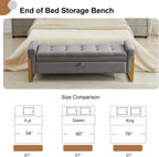 57" Storage Ottoman Bench，Upholstered Linen End of Bed Bench Entryway Storage Bench for Living Room,Light Grey