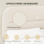 HOMBCK Queen Size Cloud Bed Frame, Cream Plush Boucle Upholstered Platform Bed, Adjustable Padded Headboard, Solid Wood Slat Support, Rounded Corners, Low‑Profile Design, No Box Spring Needed