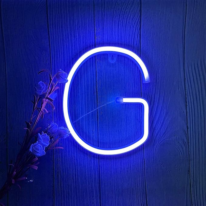 ENUOLI Blue LED Neon Letter Light, USB Batteries Operated Letter Sign for Night Light Lamp Words for Valentines Day, Home, Indoor Wall Decor (G)