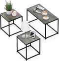 Furinno CAMNUS Metal Frame Living Room Table Set, French Oak Grey | Easy Assembly, Modern Coffee Table and Side Tables Set, End Table, for Couch, for Living Room, Bedroom, Home Office