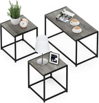 Furinno CAMNUS Metal Frame Living Room Table Set, French Oak Grey | Easy Assembly, Modern Coffee Table and Side Tables Set, End Table, for Couch, for Living Room, Bedroom, Home Office