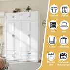 Armoire Wardrobe Closet with Doors: 89" Extra Tall White Wardrobe with Storage on Top, Bedroom Armoires with 4 Doors and 4 Drawers, Large Wood Closet Armoire for Hanging Clothes