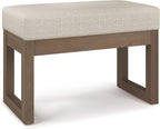 SIMPLIHOME Milltown 27" Wide Tweed Look Fabric Ottoman in Platinum