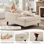 VANOMi 59.45'' Chaise Lounge Chair with Adjustable Backrest, Chenille Beige | Chaise Lounge Chair Indoor, Modern Chaise Lounge Couch, Upholstered Leisure Recliner for Living Room, Apartment, Bedroom