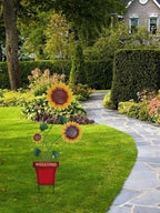 hogardeck Garden Decor for Outside, 39" Sunflower Pot Decorative Garden Stakes for Spring Outdoor Decor, Metal Yard Art Sunflower Welcome Sign for Porch Patio Lawn Pathway Backyard Decorations