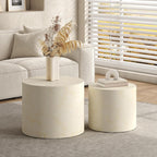 Nesting Round Coffee Table Set of 2, Accent End Table for Small Spaces, Morden Drum Side Table, Wooden Circle Center Table for Living Room, Fully Assembled - Faux Marble