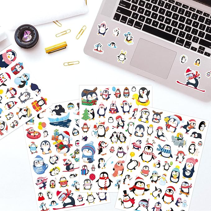 Cute Penguin Stickers 720 Counts Waterproof Cartoon Penguin Animal Decal Sticker Party Gifts Goodie Bags Decor Reward Birthday Party Favors Water Bottle Laptop Adhesive Sticker Invitation Decor