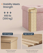 SONGMICS Large Folding Storage Ottoman Bench, 15 x 43 x 15 Inches | Foot Rest Stool, Load up to 660 lb, Jelly Pink, MINOTA Collection ULSF097R01