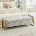 adochr 57" Storage Ottoman Bench, Upholstered End of Bed Bench, Beige | Metal Legs & Button-Tufted, Linen Ottoman with Storage 500 lb Capacity for Living Room, Bedroom, Entryway