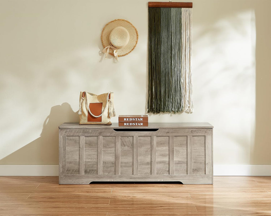 VANKILEY 51.2" Storage Chest Extra Large,Wooden Storage Bench,Greige | Chest with 2 Safety Hinges, 51.2*15.7*19.1inches, Wooden Trunk for Bedroom, Livingroom,Entryway,Easy Assembly.