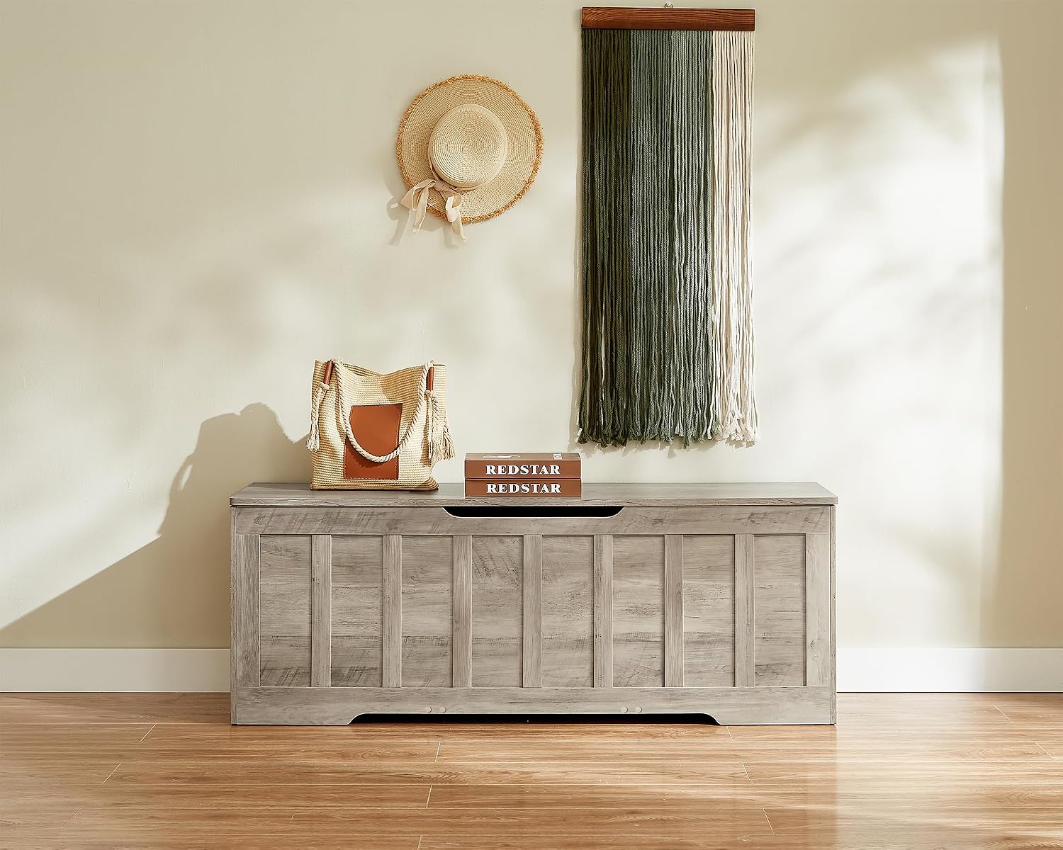 VANKILEY 51.2" Storage Chest Extra Large,Wooden Storage Bench,Greige | Chest with 2 Safety Hinges, 51.2*15.7*19.1inches, Wooden Trunk for Bedroom, Livingroom,Entryway,Easy Assembly.