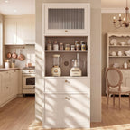 71''Tall Kitchen Pantry Cabinet with Oversized Microwave Shelf & Coffee Station-Tall Extra Deep Storage Hutch, Fluted Acrylic Doors,Adjustable Shelves,Drawers, Anti-Tip,White