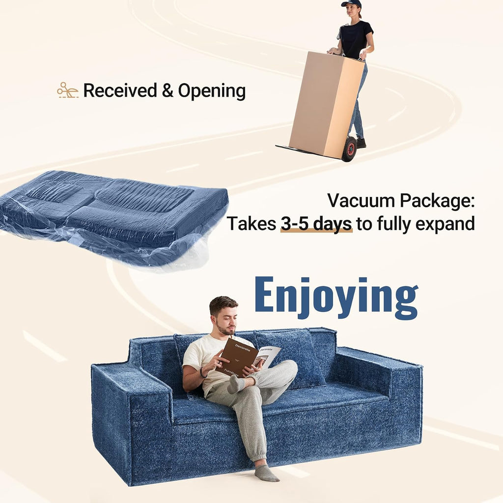 77'' Chenille Upholstered Modern Cloud Loveseat Sofa, No Assembly Required Deep Seat Couches Includes 2 pcs Pillows for Living Room, Bedroom, Apartment(Blue)