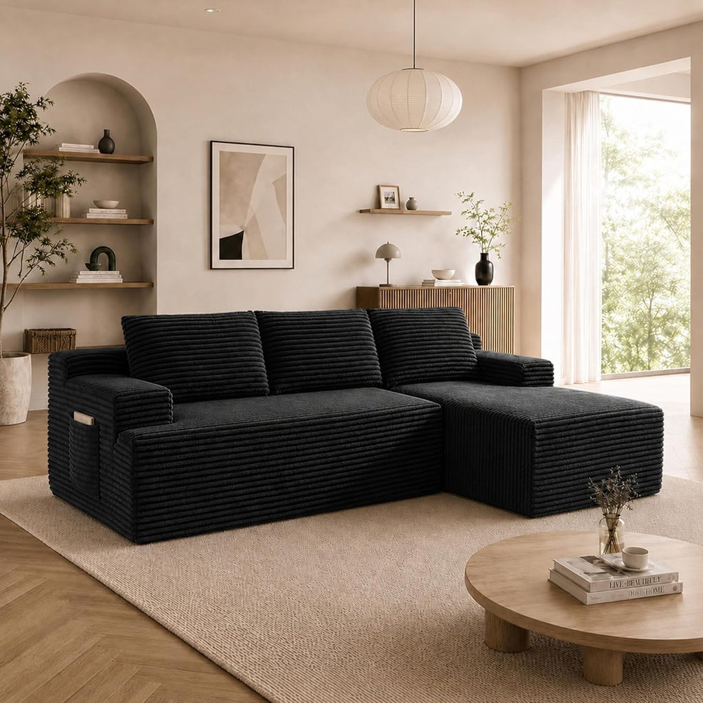 Couch Comfy Sectional Couches for Living Room,U Shaped Modular Cloud Couch Sofa, Minimalist Modular Sectional Sofa with Deep Seat (Black, 96" L Shaped with Right Facing Chaise)