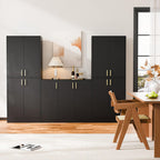 Cozy Castle Kitchen Pantry Cabinet, 71" Tall Wood Storage Cabinet with Doors and Shelves 4 Doors Freestanding Cupboard for Dining Room Living Room Furniture, Black | Wood Storage Cabinet