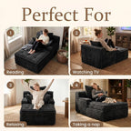 Chaise Lounge Couch Indoor, Small Corduroy Upholstered Sleeper Sofa Bed Reading Chairs with 3 Pillows, Fluffy Comfy Cloud Sofas Couches, Compression Sofa for Small Corner