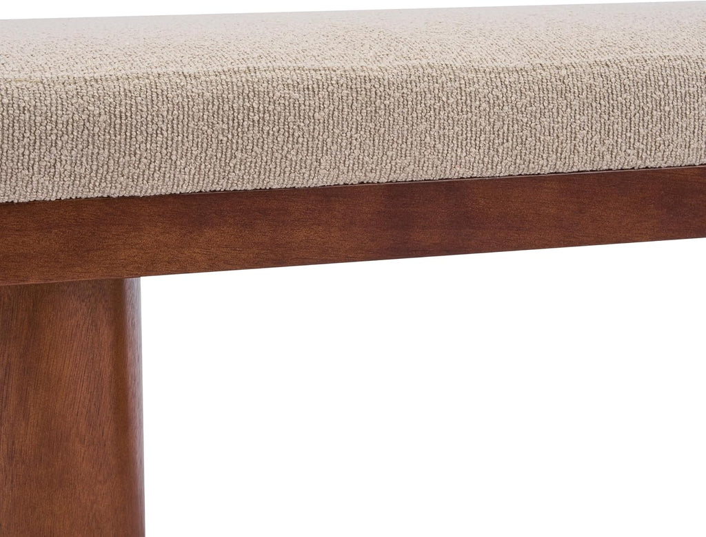 Christopher Knight Home 55" Chenille Upholstered Bench with Solid Rubber Wood Legs, Modern Farmhouse Bedroom Bench, Padded Entryway Bench Seat, Dining Bench for Living Room End of Bed, Light Brown