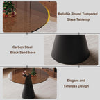 35 Inch Round Glass Dining Table, 8mm Tempered Glass Tabletop with Carbon Steel Legs, Dark Brown Modern Small Dining Table for 2-4 People, Perfect for Apartment, Restaurant, Cafe and Meeting Room