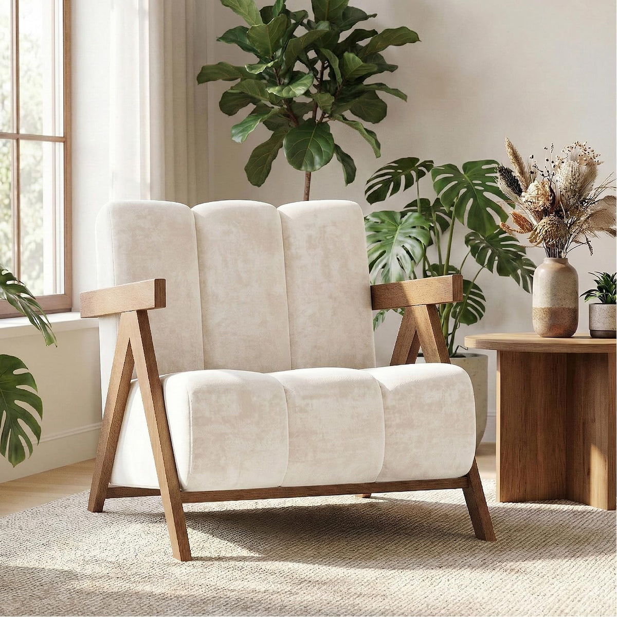Modern Accent Chair for Living Room Bedroom,Comfy Chenille Reading Chair with Wood Frame,Oversized Upholstered Lounge Armchair with Thick High-Elastic Sponge for Apartment & Waiting Room (White,1)