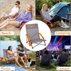 Portal Beach Chairs for Adults Camping Low Lightweight Portable Chair with Cup Holder Mesh Back Carry Bag for Outdoor Sand Lawn Travel Picnic Festival Concert
