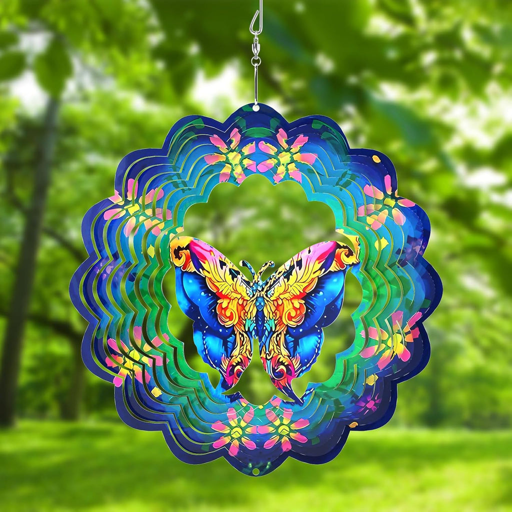 Metal Wind Spinners 3D Hanging Butterfly Wind Spinner 10Inch Metal Wind Spinners for Outdoor&Indoor Decor, Yard Art, Garden Decoration, Blue