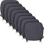 SleepMan Outdoor 17"x16" Chair Cushions with Ties Set of 8, Water Resistant All Weather U-Shape Seat Pads for Patio Garden Furniture Indoor Fade Resistant Patio Cushions (Grey Black)