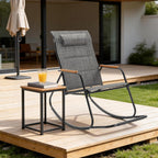 VINGLI Outdoor Rocking Chair, 450lbs Capacity Portable Outdoor Rocker with Footrest, Hard Armrests, Pillow, All Weather Porch Rocker for Garden, Living Room, Patio, Lawn (Black&Gray, with footrest)