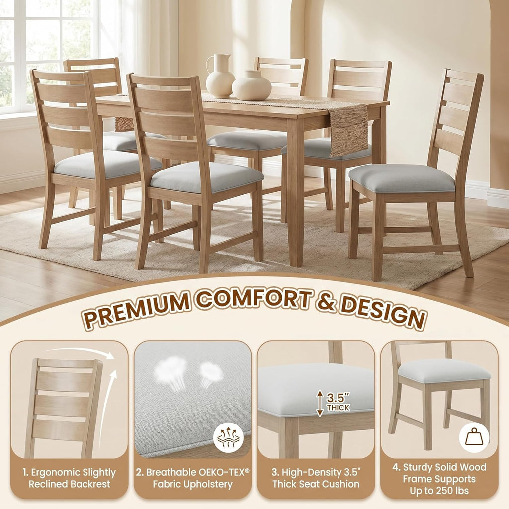 COLAMY Modern Dining Chairs Set of 2, Breathable Fabric Kitchen Chairs with High-Resilience Cotton Padding, Ergonomic Solid Wood Legs Accent Seating for Living Room 250LBS,Oak Natural
