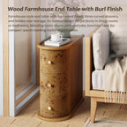 COZAYH 3-Drawer Wood Farmhouse End Table with Burl Finish, Narrow Rustic Sofa Side Tables with Metal Knobs, Slim Bedside Table with Back Storage Space for Living Room, Bedroom (Natural Burl)