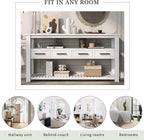 LUMISOL Console Table with 4 Drawers and 3-Tier Open Shelves, Wood Sofa Table Behind Couch with Metal Handles, Entryway Table for Living Room Foyer and Kitchen, White