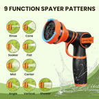 Giraffe Tools Garden Hose 25FT 1/2” Non-Expandable Lightweight Flexible Water Hoses Burst 600 psi with 9 Spray Function Nozzle Heavy Duty Hose