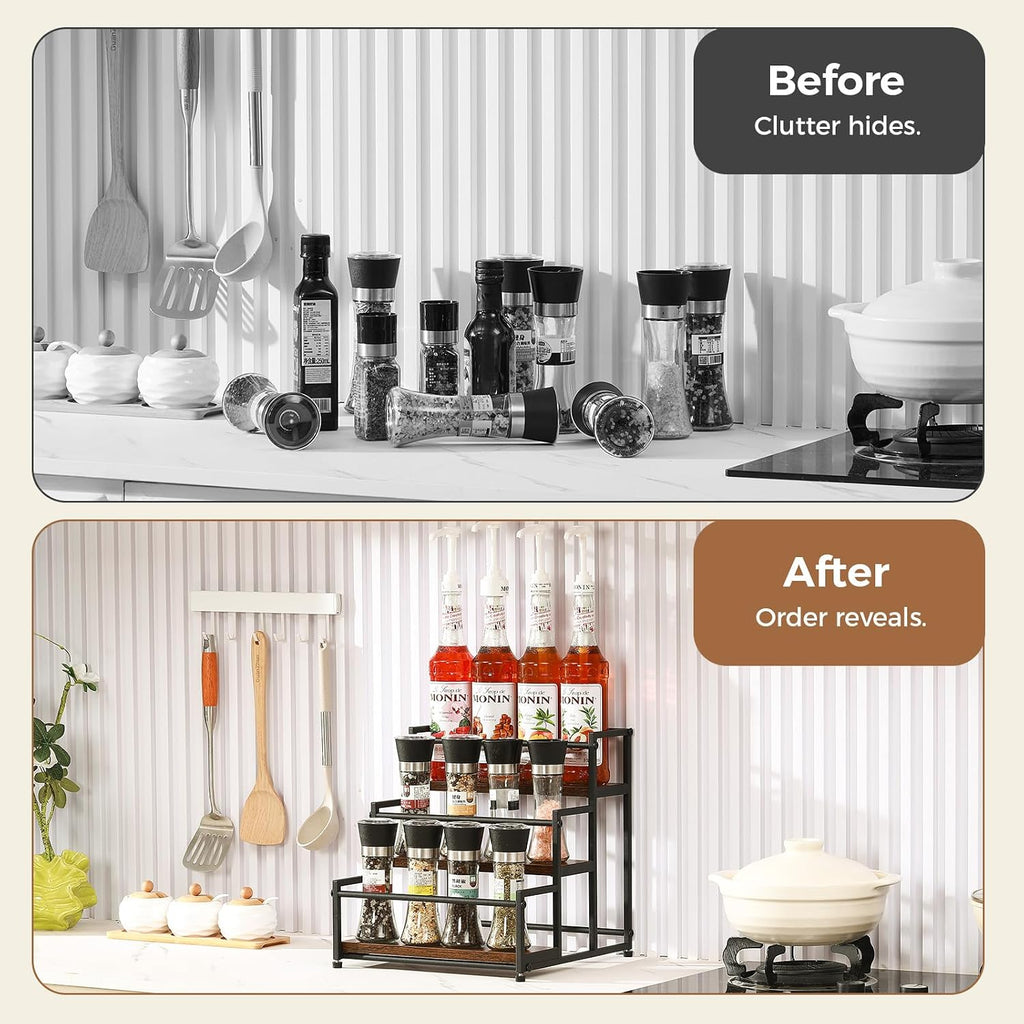 Coffee Syrup Rack Organizer, 3 Tier 12 Bottles Holder Stand for Coffee Bar | Coffee Syrup Liquor Bottle Display Shelf Bar Shelf Stand Countertop Rack for Syrup, Wine, Spice
