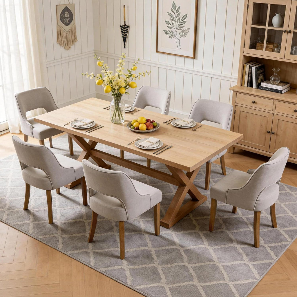 ClinQ Wooden Dining Chairs Set of 6, Modern Fabric Upholstered Kitchen Chairs Dining Chair, Mid Century Modern Chair for Kitchen Dining Room, Farmhouse Kitchen Chairs, Light Gray-Walnut Legs