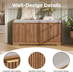 Maupvit Fluted Shoe Bench with 2 Flip-Drawers, 39.4" Narrow Entryway Bench with Shoe Storage and Seat Cushion, Adjustable Shelf, Walnut Hidden Shoe Rack Bench for Front Door Entrance, Hallway