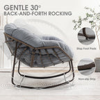 Oversized Papasan Rocking Chair - Outdoor Luxury Egg Chair Indoor Rattan Comfy Rock Chair with Cushion for Patio Garden Porch Lounge Lawn Bedroom Living Room (Grey Teddy)